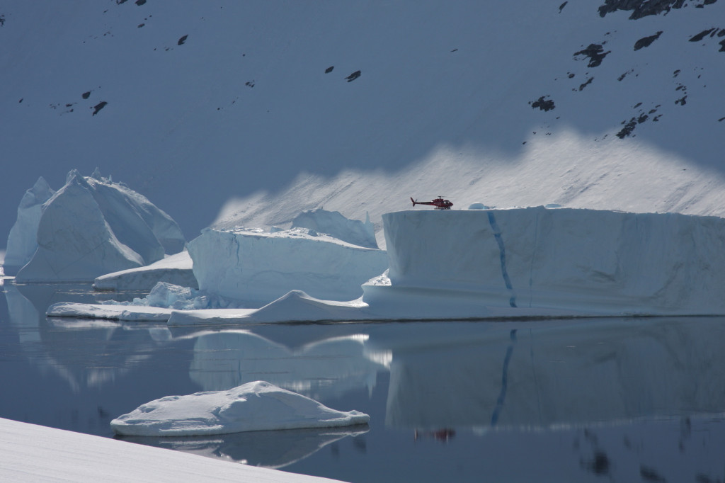 Helicopter on Iceberg East Greenland ©Shinsetsu Photo